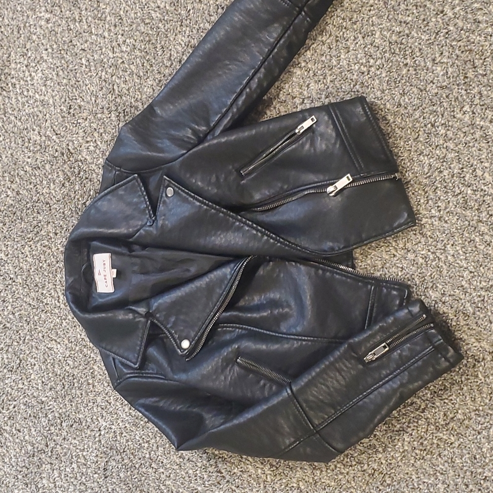 Black moto faux leather jacket